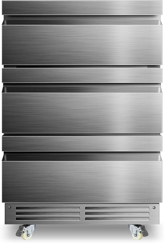 24 Inch Upgraded Three-Drawer Beverage Fridge, Weather Proof Outdoor Stainless Steel Beverage Refrigerator, Under Counter Built-in Beverage Cooler for Home & Commercial Use