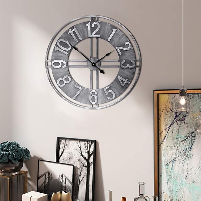 24 inch Large Wall Clock Decorative Metal Retro Oversized Clocks Decor for Home Farmhouse Living Room