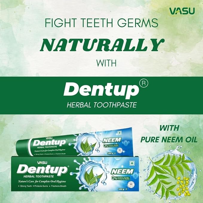 Vasu Dentup Herbal Neem Toothpaste | Ayurvedic Gum Care Toothpaste for Cavity Protection, Gum Strength, Fresh Breath | Fluoride-Free Natural Oral Care – 100g Each (Pack of 2)