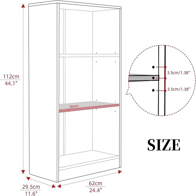 Bookshelf, Open Modern Bookshelf, 3 Shelf Bookcase with Freestanding Display Storage, Wooden Book Shelf for Bedroom, Living Room, Dinning Room, Office,Deep Brown