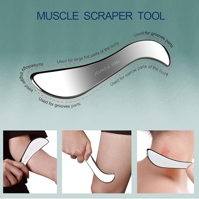 BYYDDIY 2 in 1 Stainless Steel Muscle Scraper Tools Set Gua Sha Massage Scraper Scraping Tool