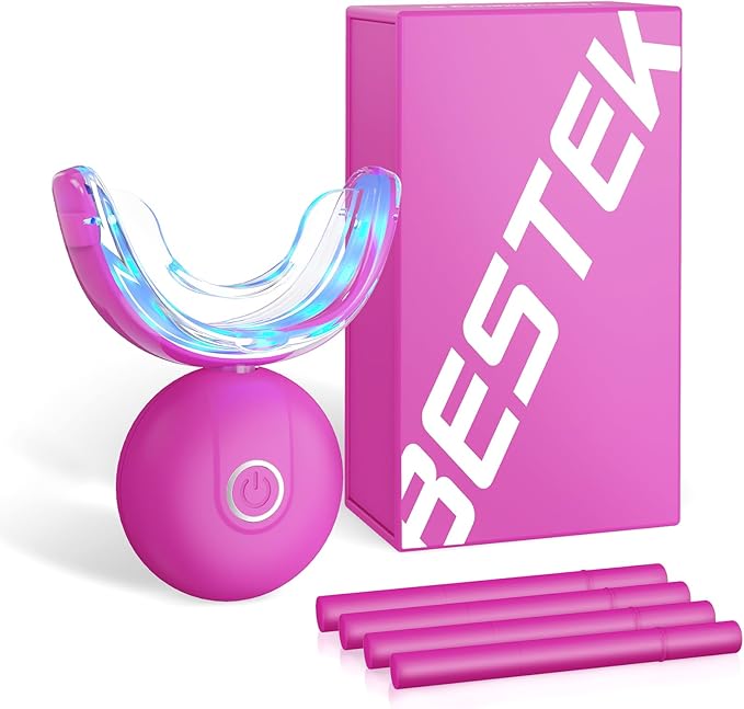 BESTEK Teeth Whitening Kit – 32X LED Light, 10-Min Fast Whitening, 4 Tubes of 35% Carbamide Peroxide Gel, Removes Coffee, Wine & Tobacco Stains - Red