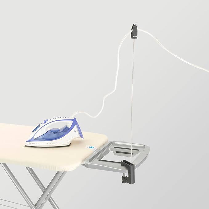 Brabantia Size C Ironing Board (49 x 18in) 7 Height Options, Solid Steam Iron Rest Holder & Linen Rack & Cord Holder (Ecru) Non-Slip Feet, Anti-Collapse Child Locks