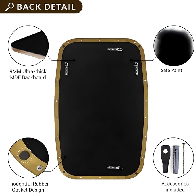 ANDY STAR Gold Oval Mirrors for Bathroom, Large 24x36’’ Brushed Gold Metal Framed Oblong Wall Mirror, Modern Brass Vanity Mirror in Stainless Steel Frame Wall Mount Horizontal or Vertical