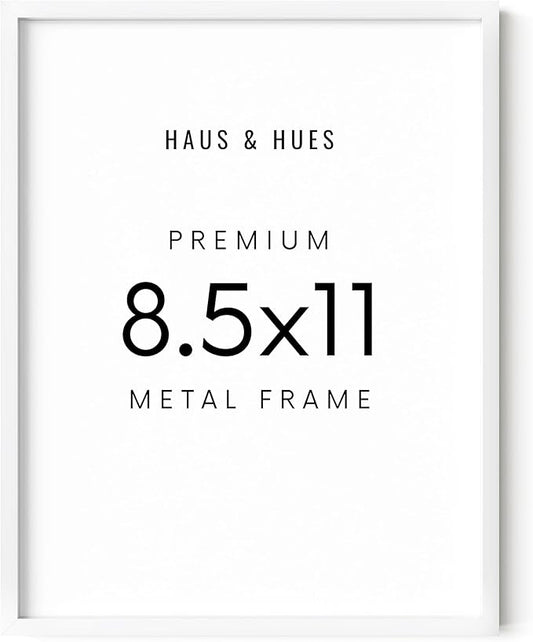 HAUS AND HUES 8.5x11 White Picture Frame - Aluminum Photo Frames for Wall Collage, Shatterproof Plexiglass - Perfect for Diplomas, Documents, Certificates (8.5x11 in, White)