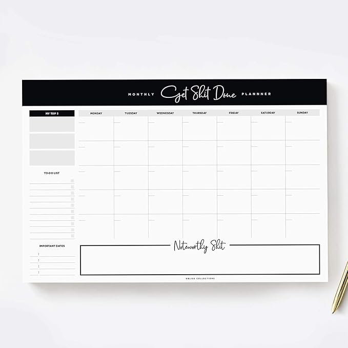 Bliss Collections Monthly Planning Pad, To Do List Notebook - Undated Tear-Off Sheets Notepad - Work Calendar, Organizer, Scheduler for Goals, Tasks - Get Stuff Done, 12" x 18", 18 Sheets