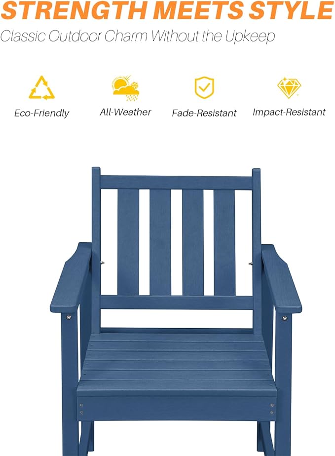 HDPE Outdoor Dining Set of 6, Patio Dining Table Set with 4 Chairs and 1 Bench, 6 Pieces HDPE Dining Set with Umbrella Hole, Outdoor Furniture Sets for Deck, Poolside, Garden, Navy