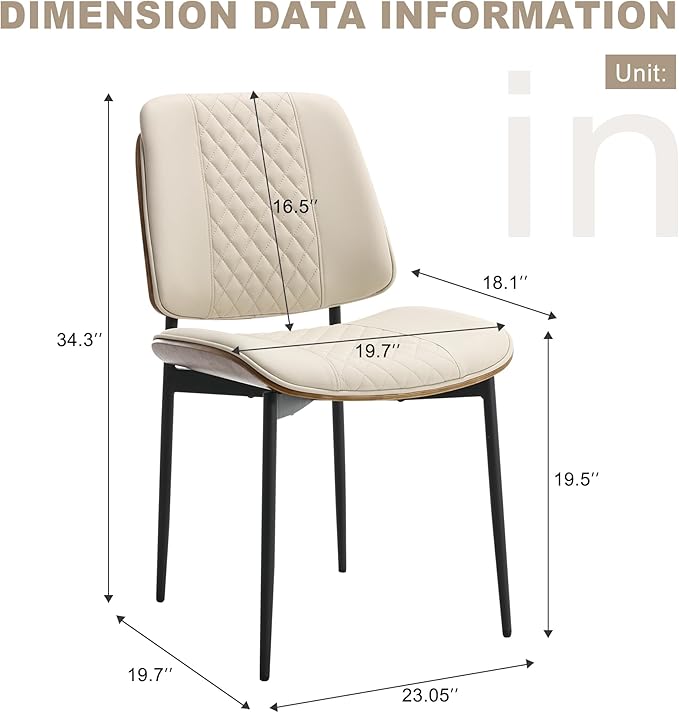 BV Dining Chairs Set of 4, PU Leather Armless Kitchen Chair in Modern Walnut Style, Mid Century Bentwood Side Chair with Metal Legs, Retro Accent Guest Chair for Kitchen Dining Room(Beige)