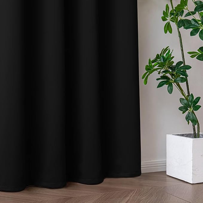 Black Curtains 96 Inches Long for Bedroom, Black Out CurtainsThermal Insulated Blackout 2 Panels Set, Long Drapes for Living Room Windows Solid Grommet Privacy, W52 x L96