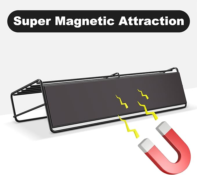 5-Pack Moveable Magnetic Spice Rack Organizer With 6 Hooks for Refrigerator, Metal Fridge Shelf, Black