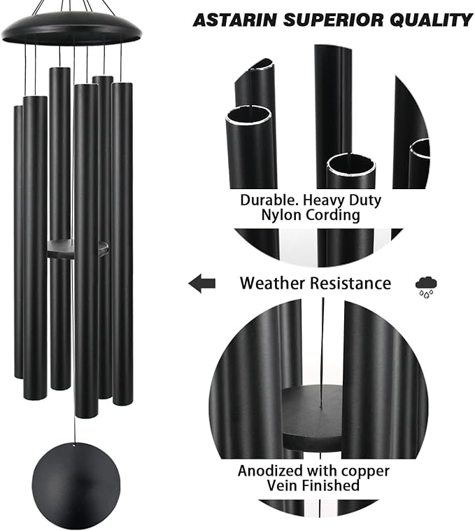 ASTARIN 60" Extra Large Wind Chimes Outside Metal WindChimes with Deep Tone, Outdoor Bass Windchimes for Patio Balcony Garden Yard Decoration,Black