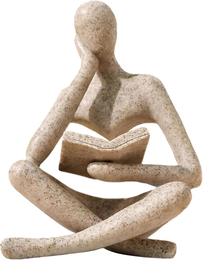 Bookshelf Decor Thinker Statue - Abstract Style Thinker Sculptures Modern Aesthetic Figurine Decoration Statues for Home Decor-Zuo Si-Sandstone