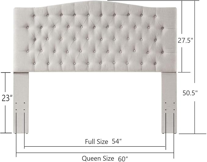24KF Upholstered Tufted Button Linen Fabric Headboard,Comfortable Fashional Headboard Queen/Full Size,Ivory