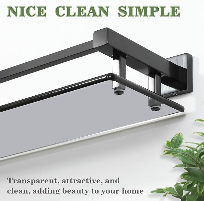 Alise Bathroom Shelves,Matte Black Glass Shelf for Bathroom, Modern Floating Shelves,20 inch