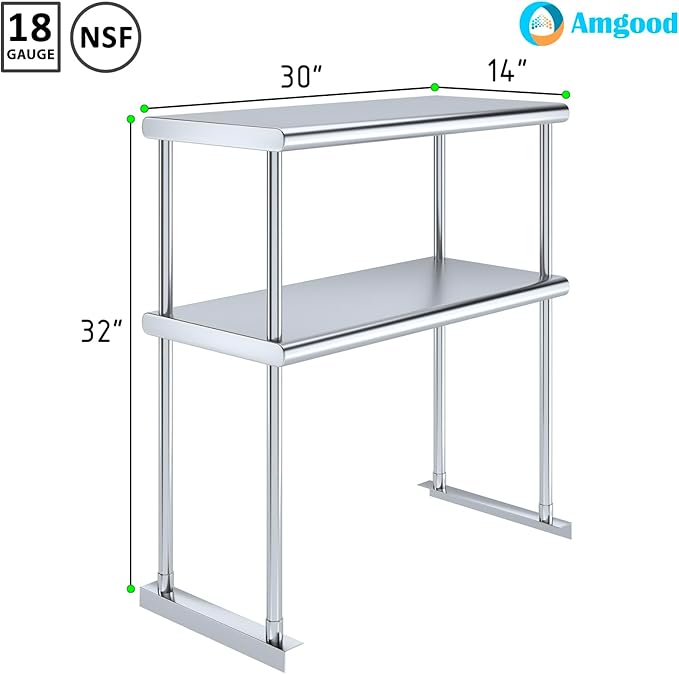 AmGood Double OverShelf Stainless Steel NSF - Many (30" Long x 14" Deep)