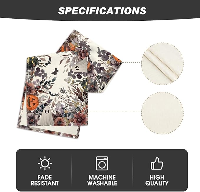 Artoid Mode Jack-O'-Lantern Pumpkin Floral Ghost Halloween Table Runner, Eucalyptus Kitchen Dining Table Decoration for Home Party Decor 13x108 Inch