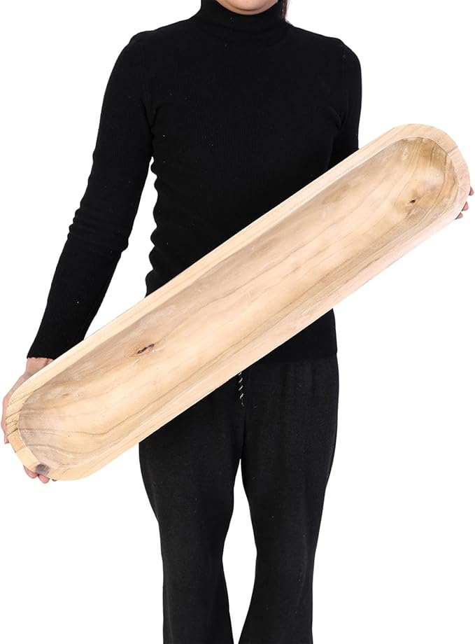 Athaliah Wooden Dough Bowl, 30 Inch Hand Carved Rustic Long Wood Dough Bowls for Decor, Vintage Decorative dough bowl for Table Centerpiece (30 Inch-Brown)