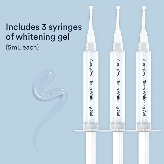 Auraglow 35% Teeth Whitening Gel Syringe Refill Pack, 35% Carbamide Peroxide, 30 Whitening Treatments, (3) 5mL Whitening Gel Syringes, Sensitive Teeth Whitening