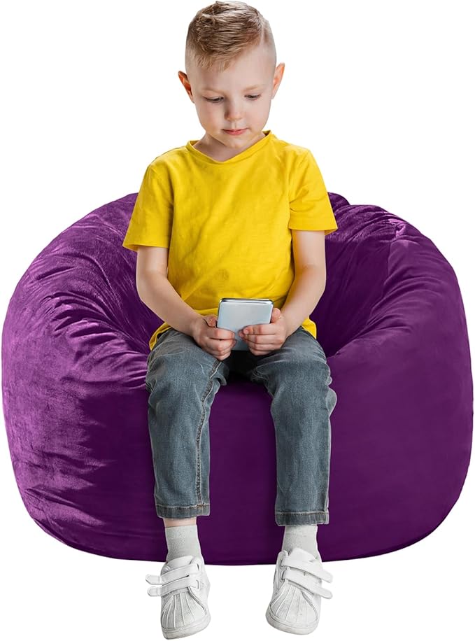 Bean Bag Chairs for Kids - Memory Foam Furniture BeanBag Chair - Kids/Teens Sofa with Soft Micro Fiber Cover - Round Fluffy Couch for Living Room Bedroom College Dorm - 2.5 ft, Purple