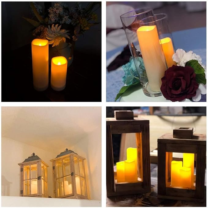 Aignis 12pcs Flameless LED Candles Battery Operated with 10-Key Remote Timer, Outdoor Indoor Waterproof, Warm Flickering Glow for Cozy & Romantic Home/Wedding/Holiday Décor(D2.2''xH4/5/6/7'')