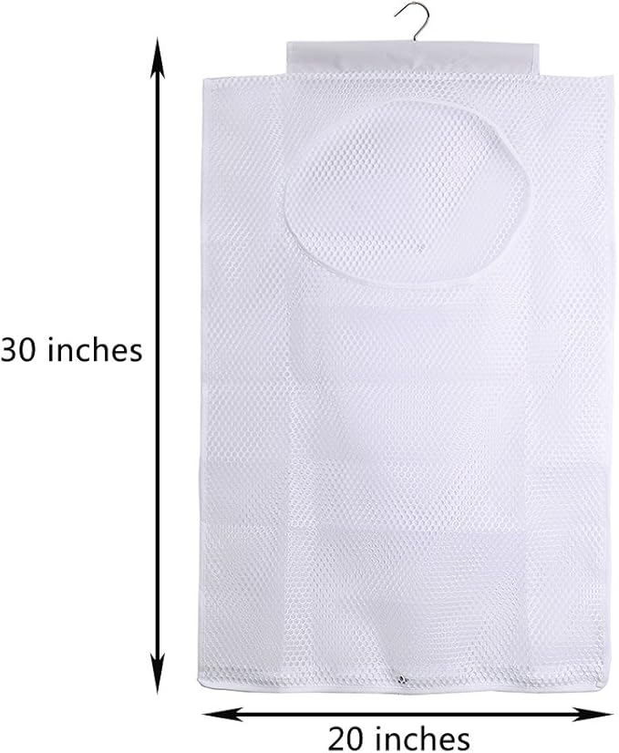 ALYER Breathable Mesh Laundry Hamper,Foldable Hanging Closet Storage Basket,Portable Space Saving Dirty Clothes Bag (White)