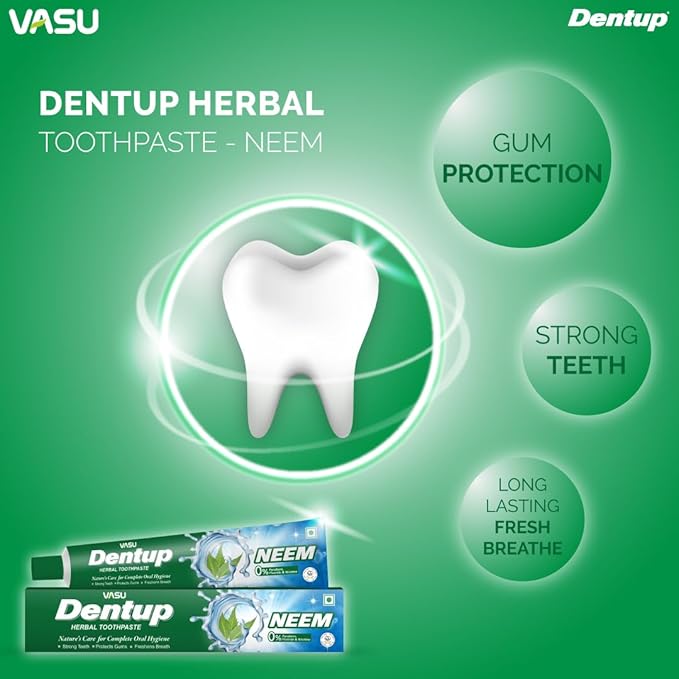 Vasu Dentup Herbal Neem Toothpaste | Ayurvedic Gum Care Toothpaste for Cavity Protection, Gum Strength, Fresh Breath | Fluoride-Free Natural Oral Care – 100g Each (Pack of 2)