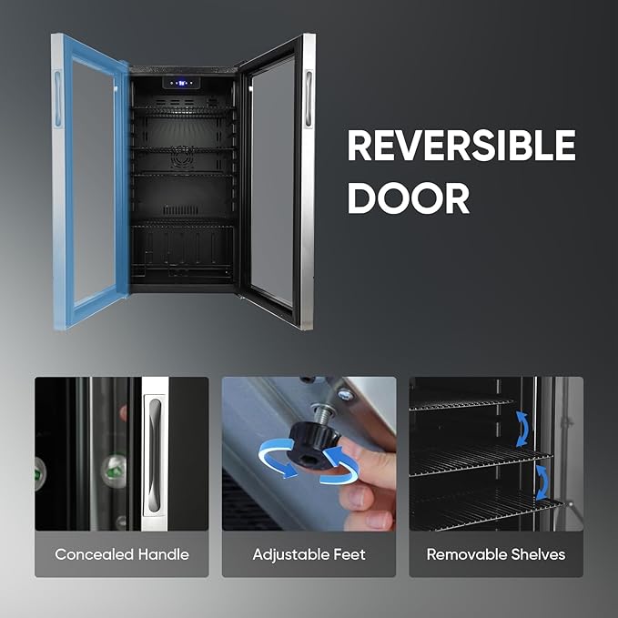 120 Can Beverage Refrigerator – Mini Fridge with Glass Door for Soda Beer or Wine, Beverage Cooler for Bedroom, Office, Bar with Adjustable Shelves & Digital Temperature Display, Silver