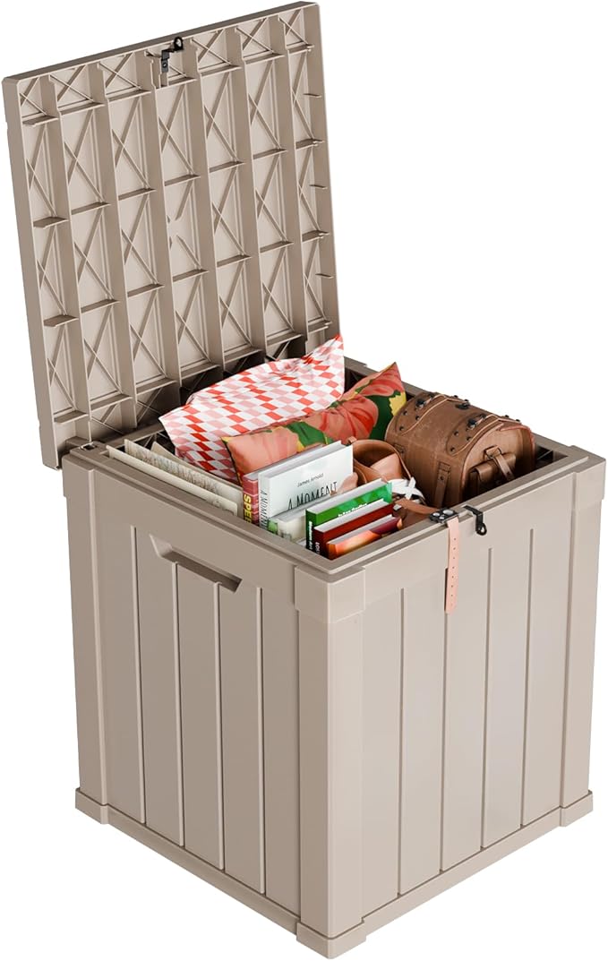 50 Gallon Deck Box Large Outdoor Storage for Patio Furniture,Outdoor Cushions,Garden Tools and Pool Supplies,Waterproof,Resin,Lockable(Grey)