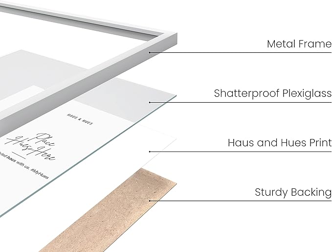 HAUS AND HUES 18x24 White Metal Picture Frames - Features Premium Aluminum, Vertical & Horizontal Hang, Shatterproof Plexiglass - Perfect for Home, Room, Office (18x24 in, White, Set of 4)