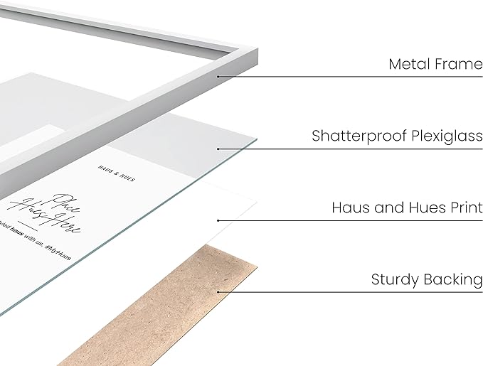 HAUS AND HUES 20x30 White Metal Picture Frames - Features Premium Aluminum, Vertical & Horizontal Hang, Shatterproof Plexiglass - Perfect for Home, Room, Office (20x30 in, White, Set of 4)