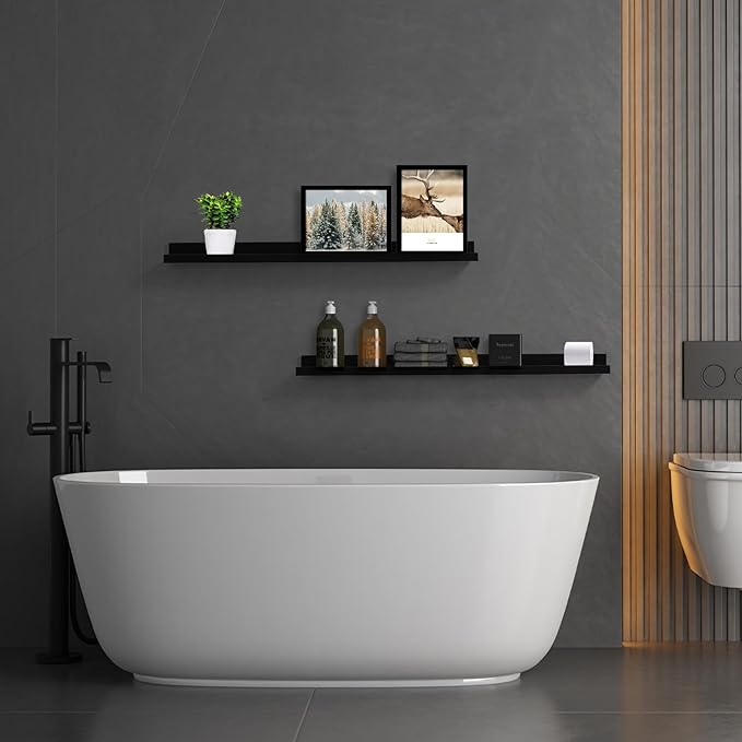 AZSKY Picture Ledge Shelf, Floating Shelves Set of 2, 48 Inches Picture Shelves for Wall with Ledge, Long Shelf Wall Mounted for Living Room Bedroom Decor Books Photo Frames - Black