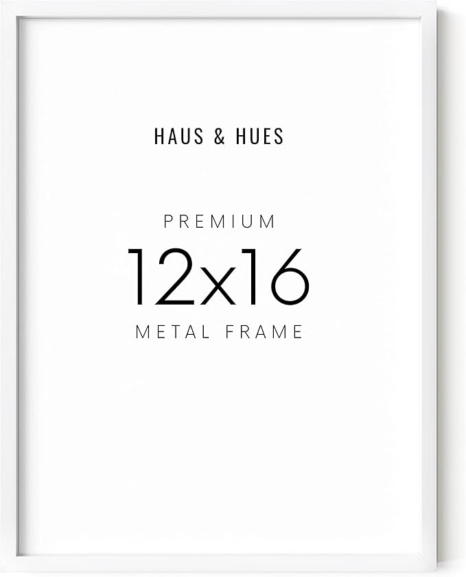 HAUS AND HUES White 12x16 Picture Frame - Modern Aluminum Wall Art Display - Minimalist, Lightweight 12x16 White Frame for Art Prints, Photos, Posters - Ready-to-Hang Vertically & Horizontally