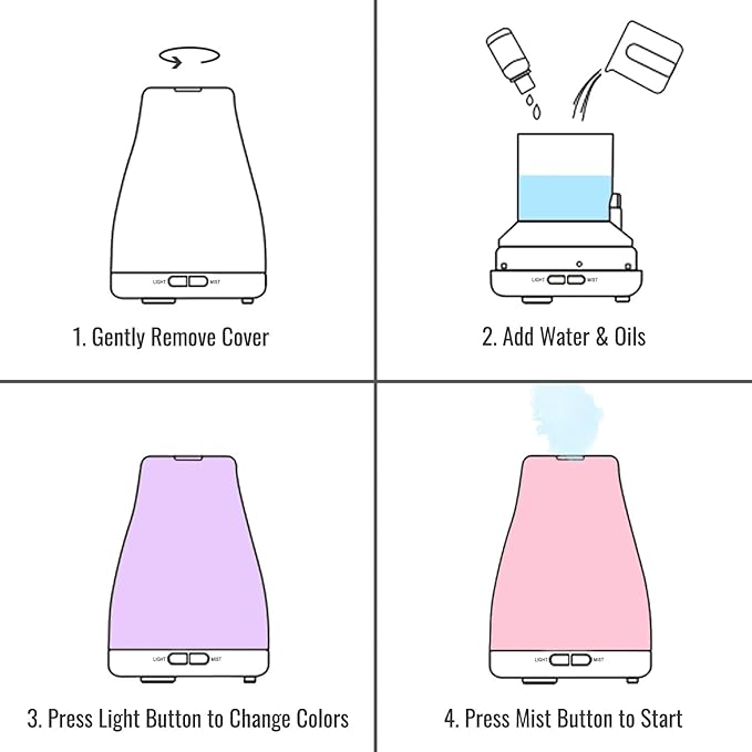 HealthSmart Essential Oil Diffuser, Cool Mist Humidifier and Aromatherapy Diffuser with 150ML Tank Ideal for Small Rooms, Adjustable Timer and Mist Mode, White