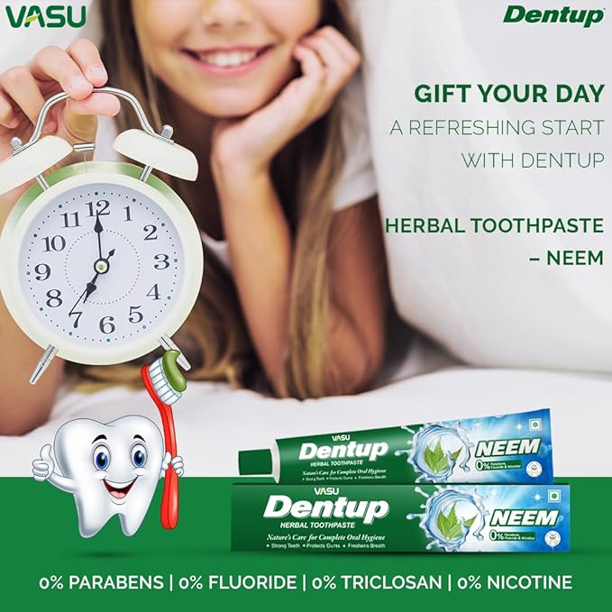 Vasu Dentup Herbal Neem Toothpaste | Ayurvedic Gum Care Toothpaste for Cavity Protection, Gum Strength, Fresh Breath | Fluoride-Free Natural Oral Care – 100g Each (Pack of 2)
