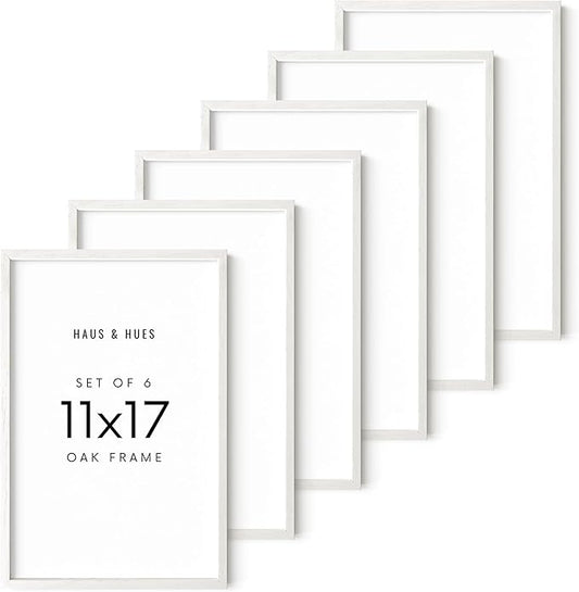 HAUS AND HUES Set of 6 11x17 Picture Frame - 11x17 Frames Wood Picture Frames, Collage Picture Frame 11x17 Wooden Frames, 11x17 Poster Frame Wooden Picture Frames Collage Wall Decor (White Oak)