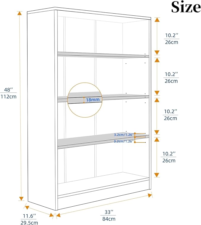 Bookshelf, Open Modern Bookshelf, 4 Shelf Bookcase with Freestanding Display Storage, Wooden Book Shelf for Bedroom, Living Room, Dinning Room, Office, 48 Inch, Brown