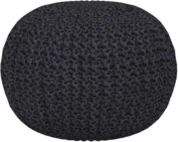 BIRDROCK HOME Round Pouf Ottoman | Cotton Braided Foot Stool with Bean Bag Filling | Boho Foot Rest for Living Room & Bedroom | Compact & Comfortable Seating, Lightweight & Soft | Charcoal