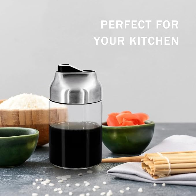 Aelga Soy Sauce Dispenser, 7oz Non-Drip Spout Oil and Vinegar Dispenser with Auto Flip Cap, Glass Oil Cruet for Kitchen Cooking