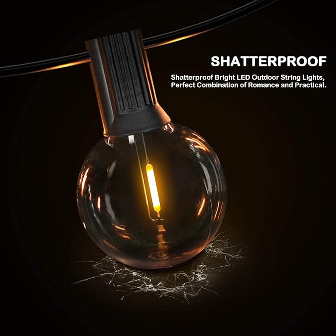 150FT LED Globe Outdoor String Lights, Dimmable Patio With 75+2 G40 Shatterproof Bulbs, Waterproof Outside Hanging, 2200K Commercial Backyard for Porch Bistro Party Balcony Garden