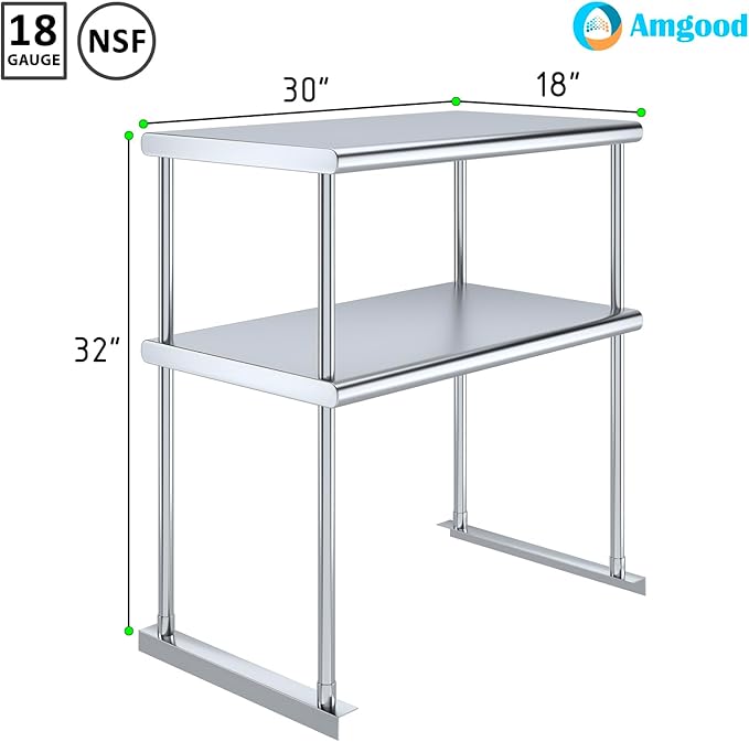AmGood Double OverShelf Stainless Steel NSF - Many (30" Long x 18" Deep)