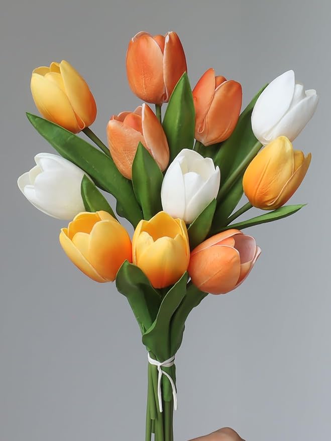 Buart Autumng-Colors Tulip Flowers Artificial Luxury Big Tulip Valentine's Day Mother's Day Easter Home Kitchen Wedding Decorations(11pcs)