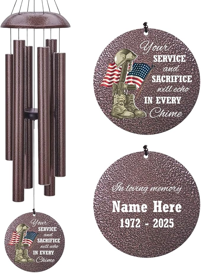 36inch Personalized Wind Chimes, Memorial Wind Chimes for US Veteran, Wind Chime for Loss of Loved Dad/Mom, Sympathy Memorial Gifts, Thank You Veteran Solider, Outdoor Decor