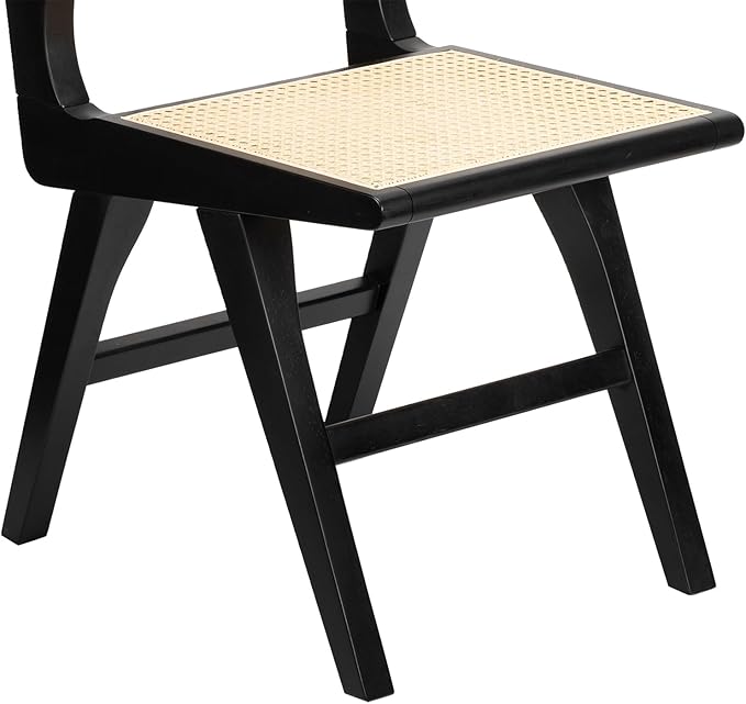 Accent Chair Dining Chairs Set of 2, Solid Wood Frame Boho Rattan Chair, Mid Century Modern Accent Chairs for Living Room Bedroom Dining Room Kitchen(Black)