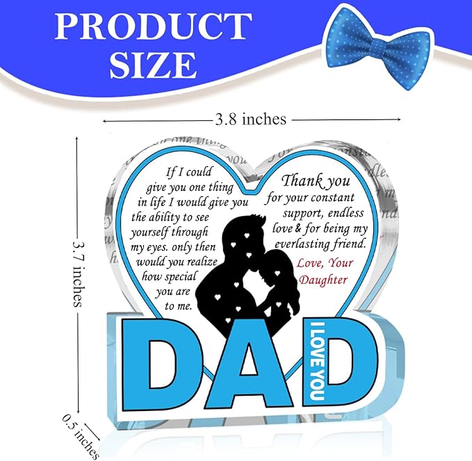 Best Dad Ever Gift from Daughter Son - Acrylic Heart-Shaped Plaque Father’s Day Birthday Gift - Unique Keepsake Desk Decor with Personalized Message