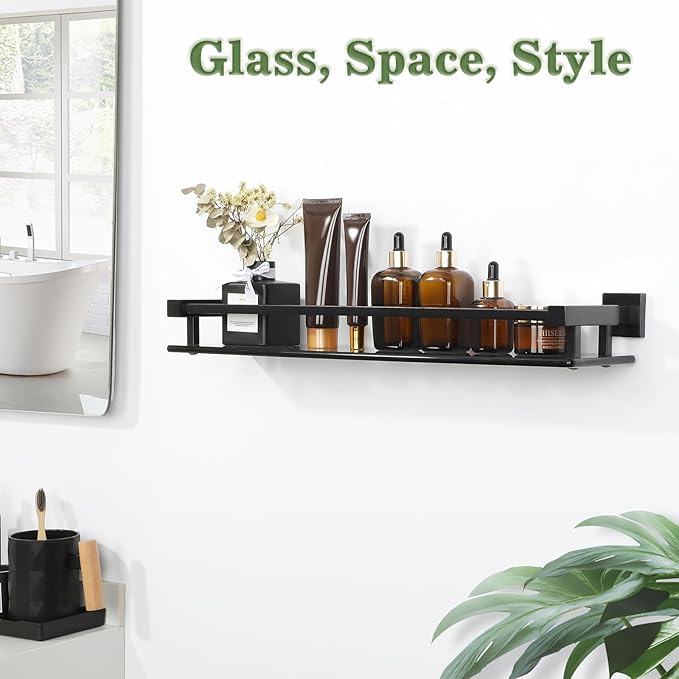 Alise Bathroom Shelves,Matte Black Glass Shelf for Bathroom, Modern Floating Shelves,20 inch