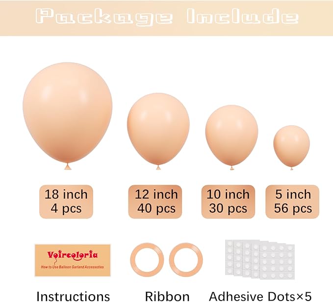 130pcs Pastel Orange Balloons Different Sizes 18" 12" 10" 5" Peach Latex Balloon Garland Arch Kit for Birthday Baby Shower Graduation Wedding Gender Reveal Party Decorations