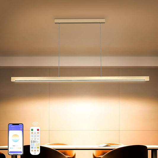 40W Gold Linear Pendant Light Aluminum, 54" Dimmable Kitchen Island Lighting with Remote & App Control, Adjustable CCT (3000K-6000K), Dining Room Chandelier for Home Office Study
