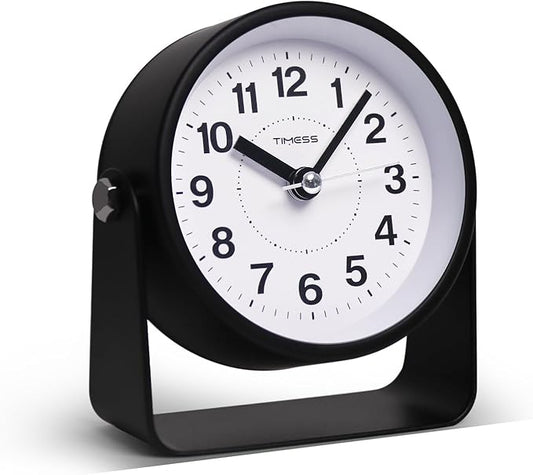 Analog Alarm Clock, Silent Non-Ticking Quartz Movement, Battery-Operated with Snooze & On-Demand Light, Easy to Set Gentle Wake Bedside Desk Clock, Ideal for Home, Travel, Office (Black)