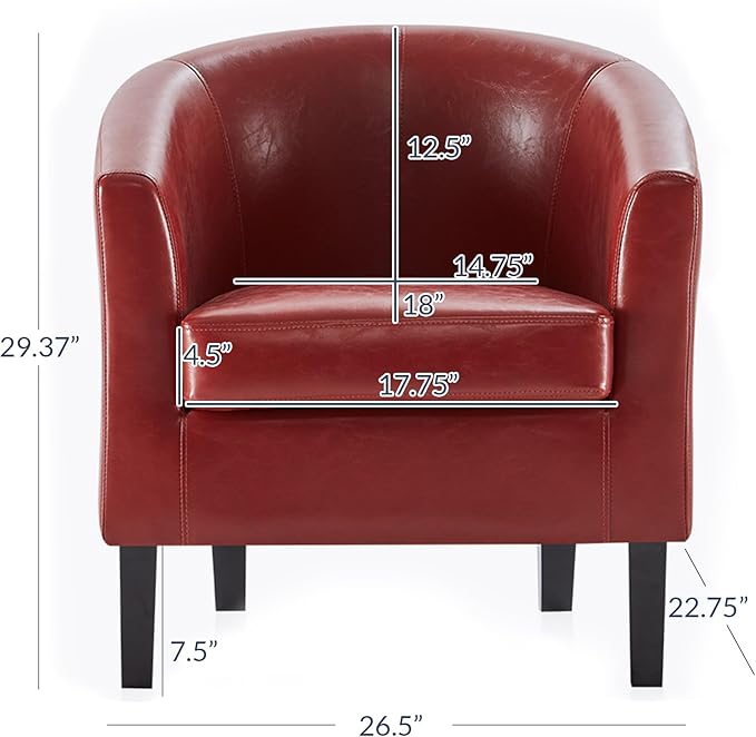 BELLEZE Accent Barrel Chair, Linen Round Chair Club Tub Sofa Corner Chair with Flared Legs and Cozy Soft Padding for Living Room Bedroom Waiting Room - Red
