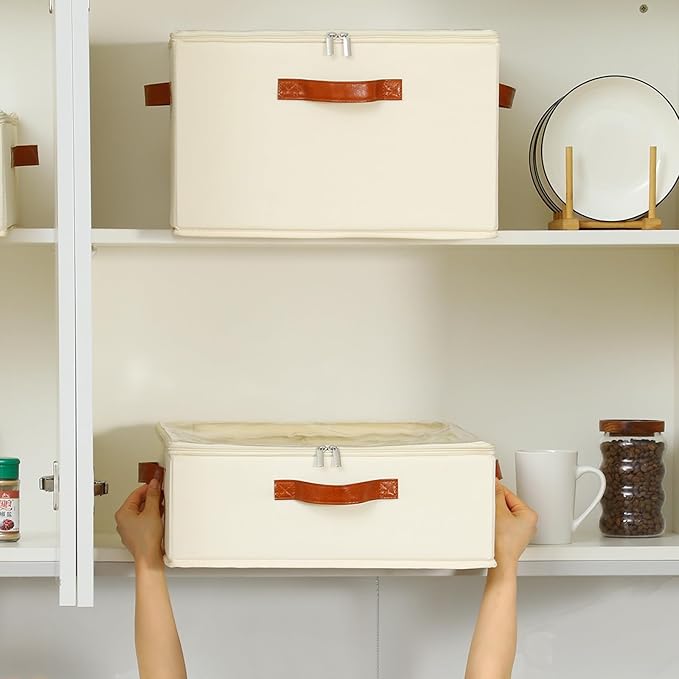 2 Pack Cup and Mug Storage Box with Dividers and Hard Shell, Stackable Coffee Cup Storage Organizer with Lid, Zipper, and Handles for Coffee Mugs, Cups, Glasses, Stemware Storage Containers for Moving